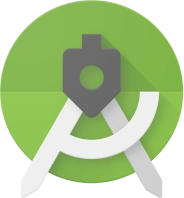 Logo von Android Studio, illustriert durch einen Zirkel vor grünem Hintergrund.