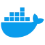 Logo von Docker, ein blaues Wal-Symbol mit Containern auf dem Rücken, symbolisiert die Containerisierungsplattform.