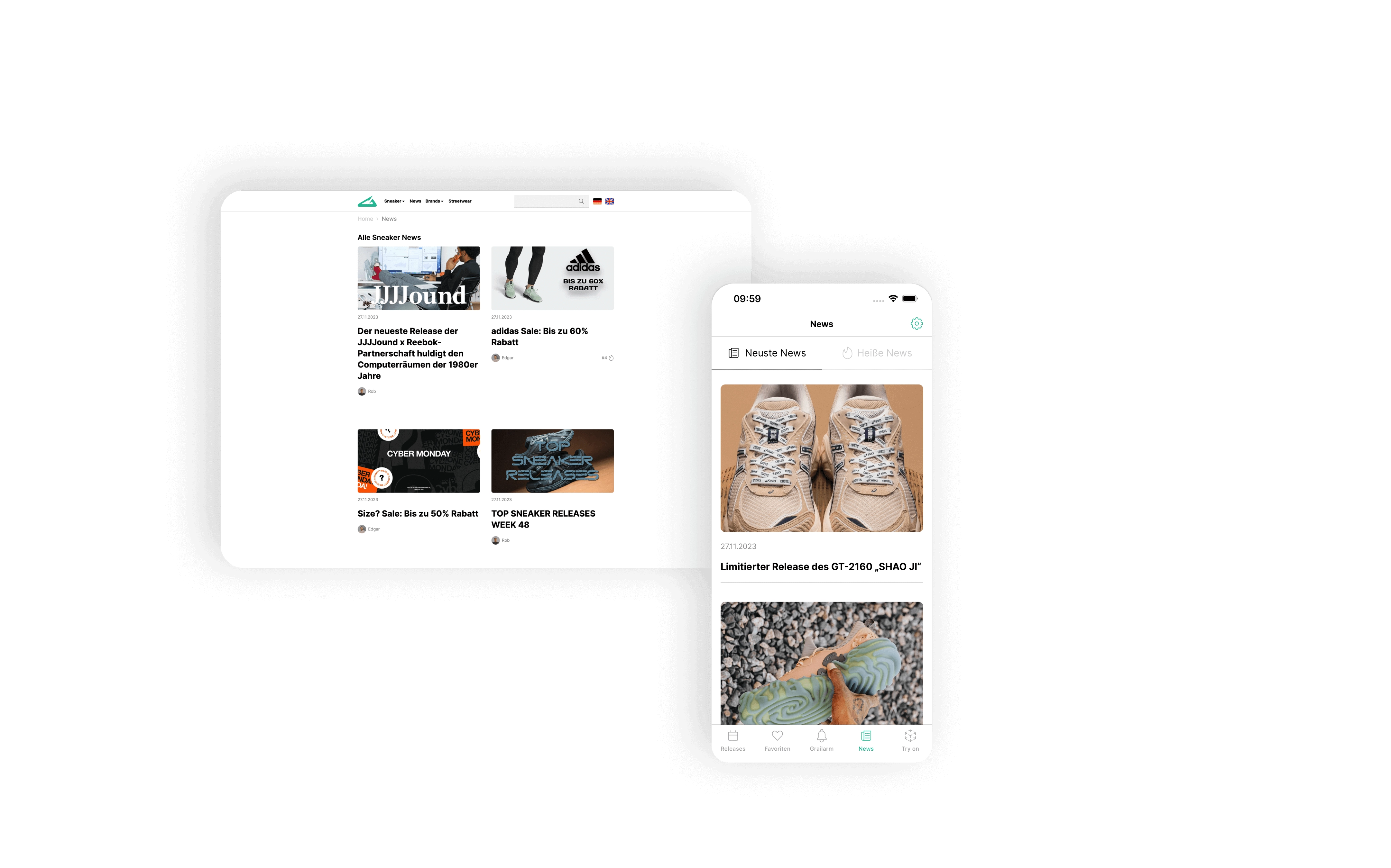 News-Überblick auch in der Web-Ansicht: Finde alle wichtigen Informationen zu neuen Releases, Restocks und exklusiven Angeboten. Intuitiver Wechsel zwischen neuesten und heißesten News in der App.