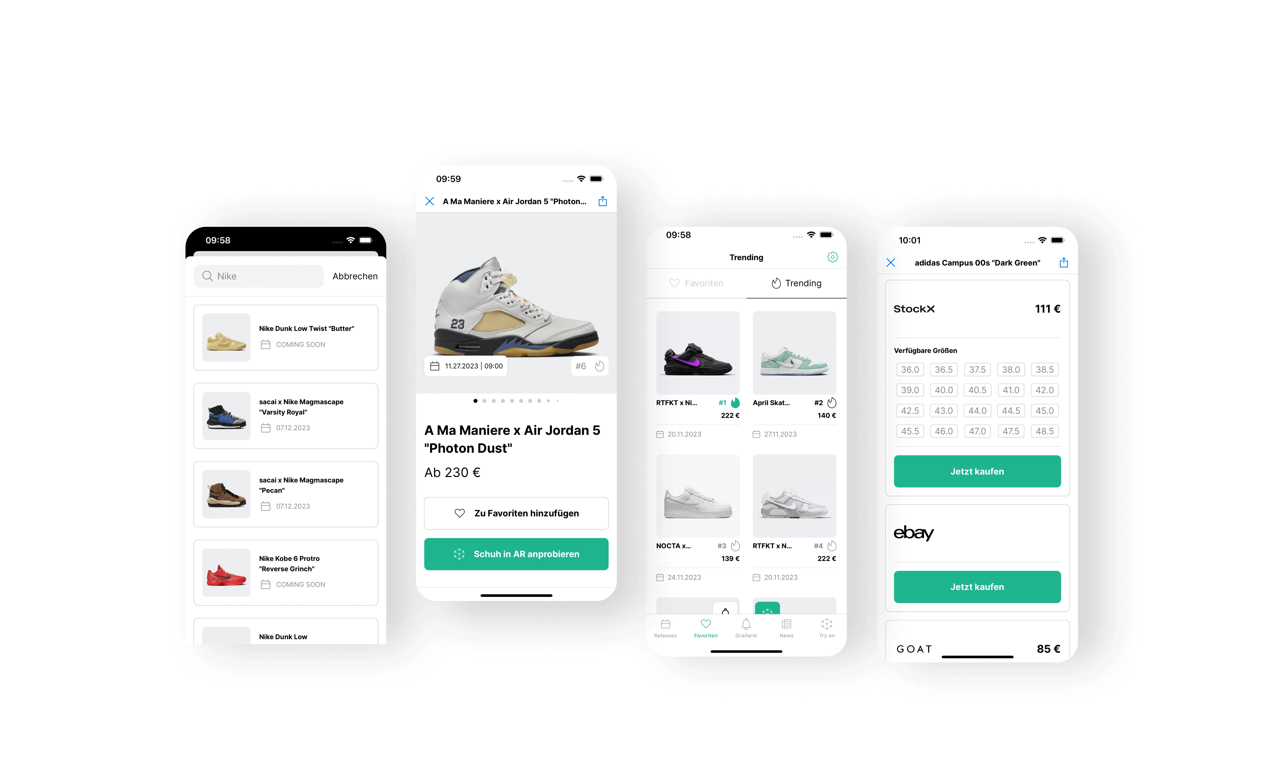 Mit unserer Softwarelösung erstellst du intuitiv und effizient Apps mit innovativen Funktionen, wie z.B. die praktische Suchfunktion mit Filteroptionen nach Marken. Virtuelle Sneaker-Anprobe! Begeistere deine Kunden mit innovativer AR-Technologie und ermögliche ihnen ein realistisches Tragegefühl. Intuitive Bedienung: Markiere deine Favoriten und lege eine Wunschliste für zukünftige Käufe an. Sneaker sofort finden & kaufen! Verfügbarkeit prüfen, Preise vergleichen & direkt zum Shop gelangen - alles in einer App.