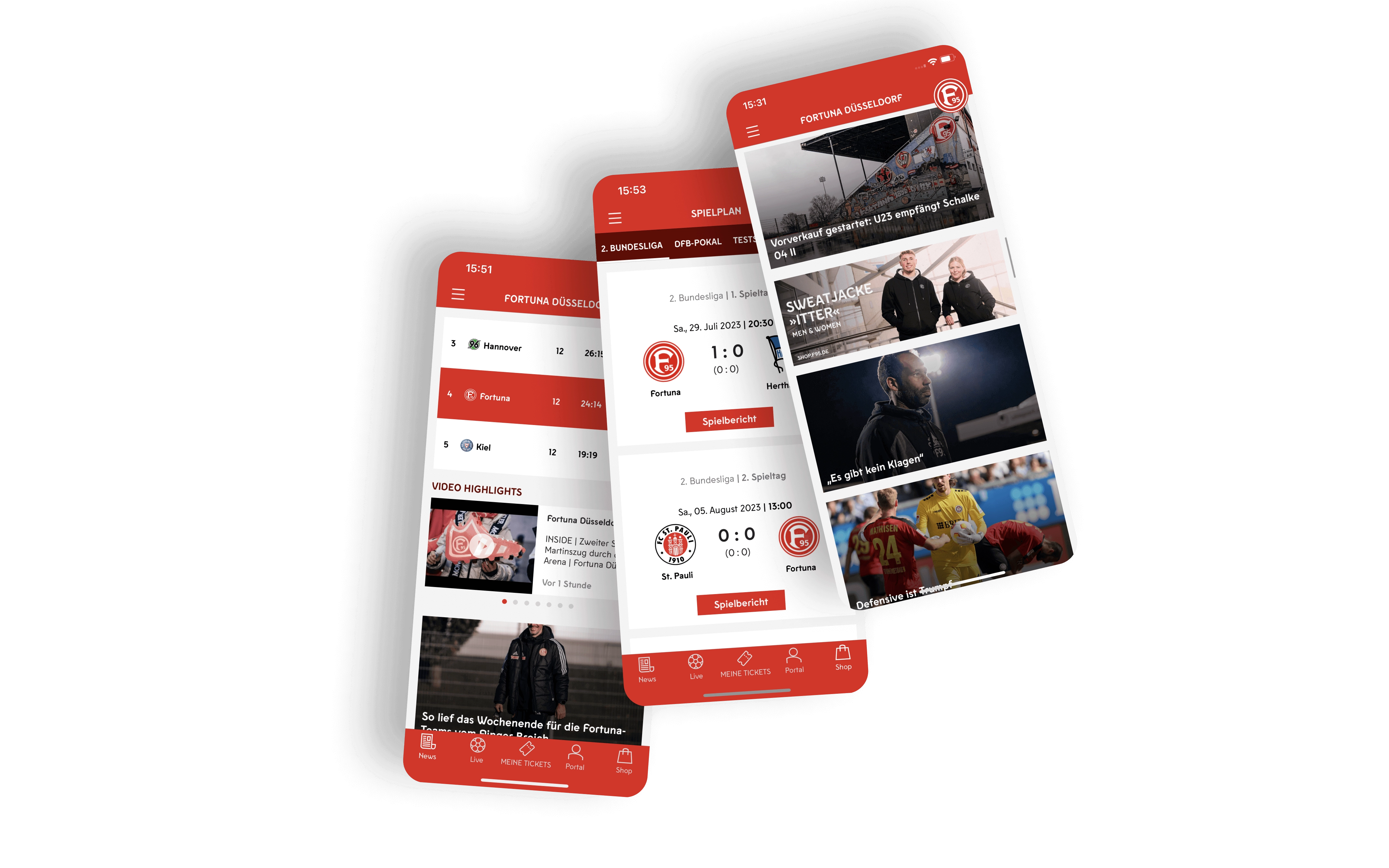 Im letzten Abschnitt werden Spielplan und News auf Screens dargestellt.