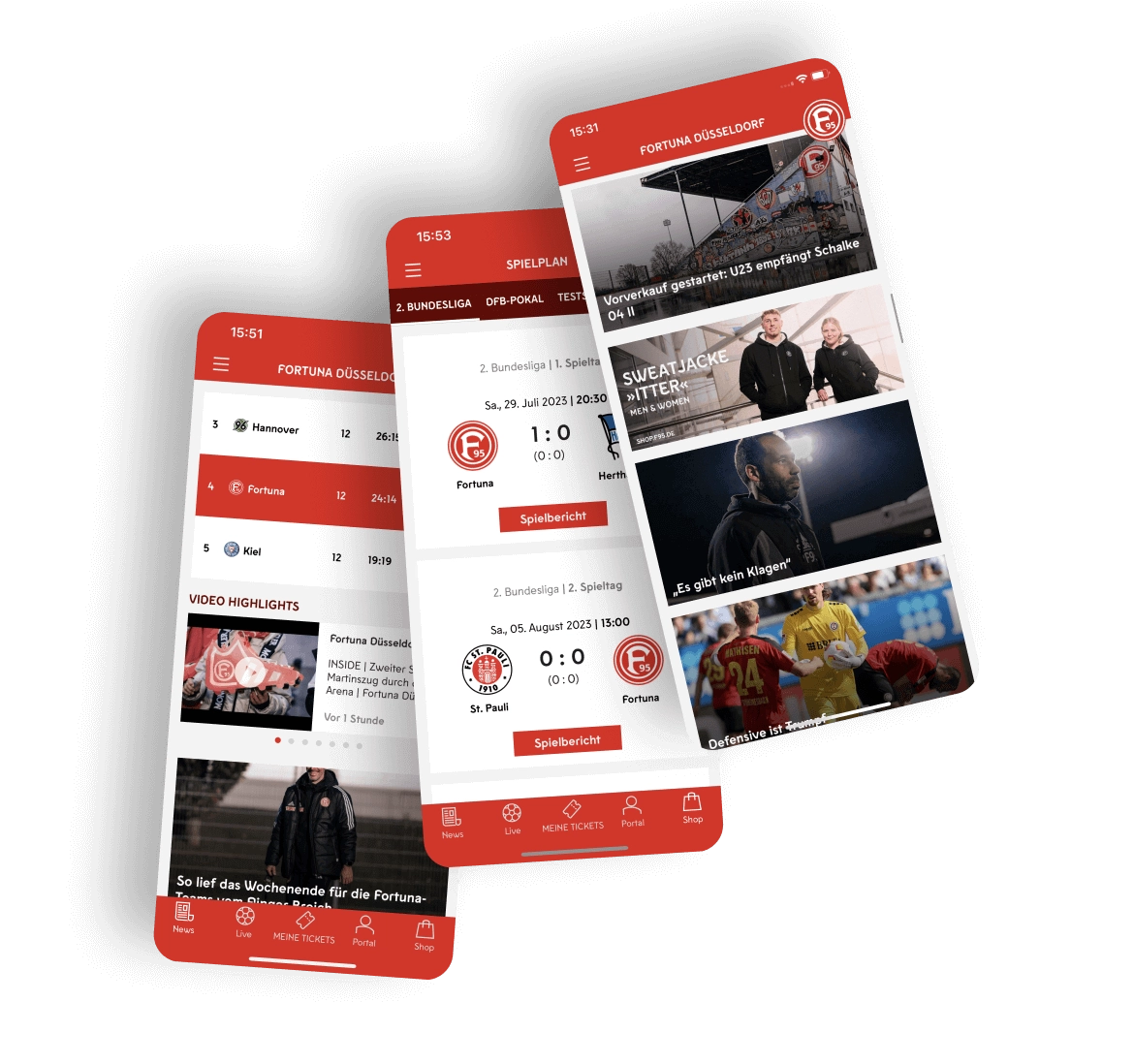 Im letzten Abschnitt werden Spielplan und News auf Screens dargestellt.