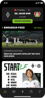 Für einen kurzen Überblick wird ein Screen der App dargestellt. Die Fortuna Düsseldorf App bietet Fans Countdown, News, Live-Updates, Ticketverwaltung und den Shop.