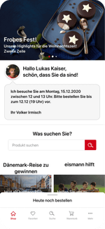 Ein Screendesign der Eismann App wird dargestellt, um dir einen schnellen Einblick in die App zu geben. Dort wird der individuelle Kundenservice verdeutlicht.