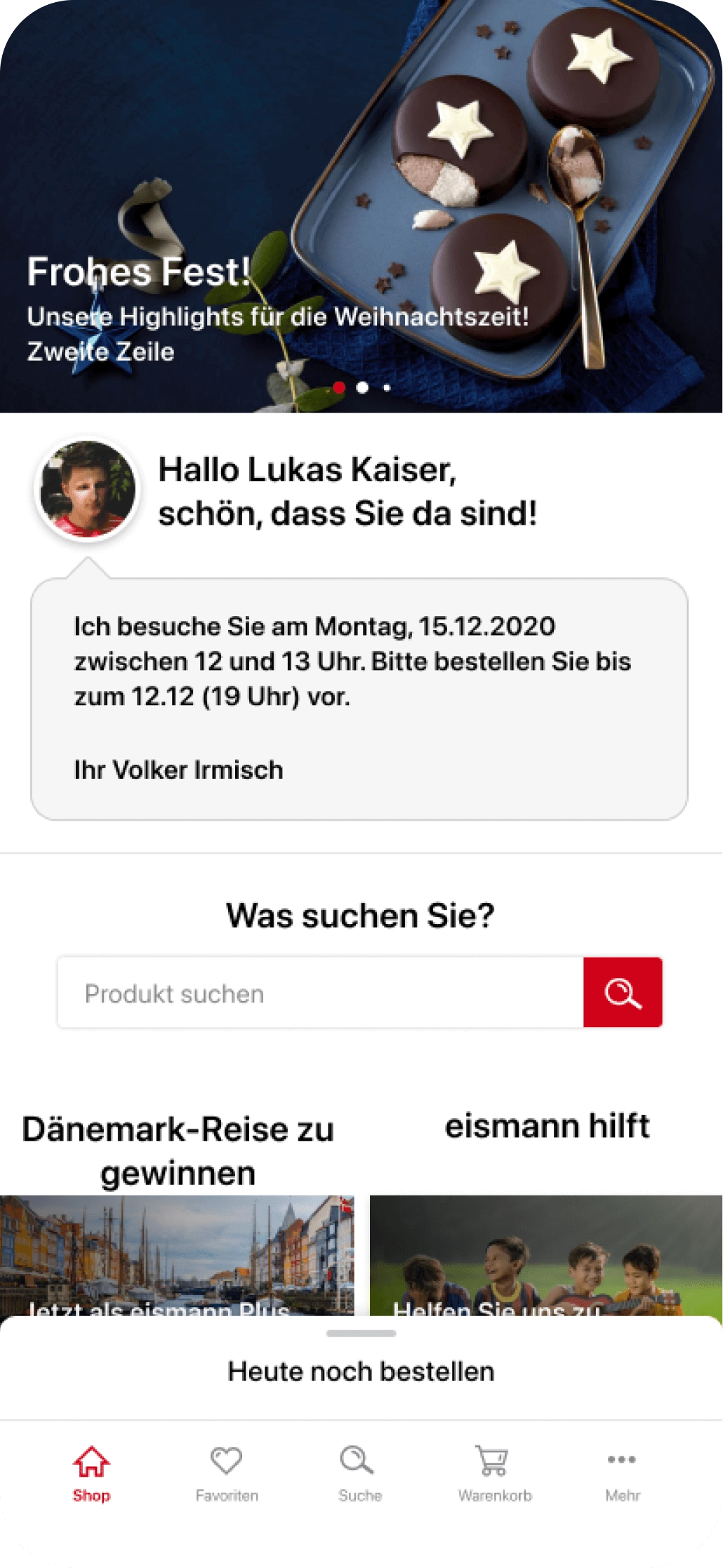 Eismann App mit einer personalisierten Nachricht, die die nächste Lieferung ankündigt, betont individuellen Service und Kundennähe.