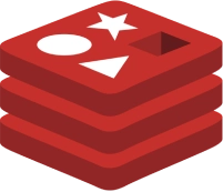 Logo von Redis, ein stilisiertes Datencluster in Rot, symbolisiert die in-memory Datenbank.