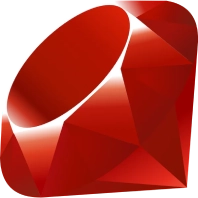 Logo von Ruby mit einem roten Edelstein, repräsentiert die Ruby-Programmiersprache.