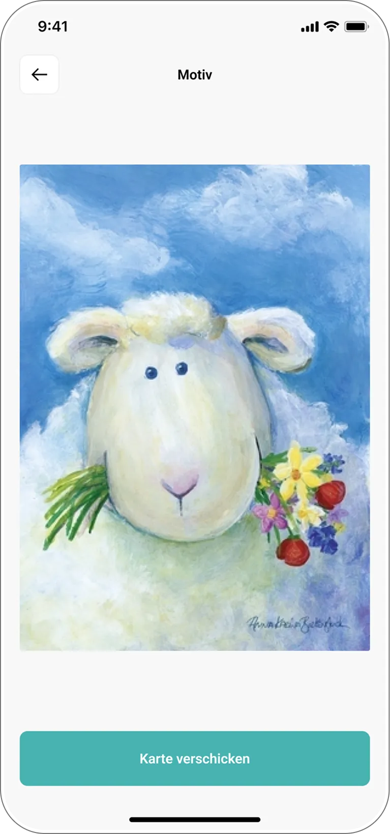 Detailansicht eines Kartenmotivs, das als Ausgangspunkt für eine persönliche Postkarte gewählt werden kann.
