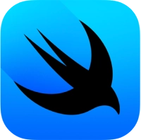 Logo von Swift UI, dargestellt als ein stilisierter schwarzer Vogels auf einem blauen Hintergrund.