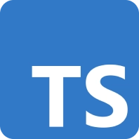 Logo von TypeScript, ein weißes 'TS' auf blauem Hintergrund, repräsentiert die Programmiersprache.